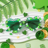 PANTIDE St. Patrick's Day Lucked Up Sunglasses - Green Shamrock Irish Clover Beads Heart Shaped Sunglasses, Saint Patrick's Day Costume Party Favors Glasses Accessories, Birthday Gift for Women