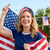 PANTIDE American Flag Jeweled Knotted Headband - Independence Day 4th of July Patriotic Star Rhinestone Embellished Headband Wide Top Knot Hairband Hair Accessories for Women Girls (Red White Blue)