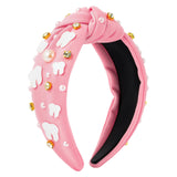 PANTIDE Dentist Jeweled Knotted Headband - Dental Hygienist Assistant Gift Teeth Rhinestone Embellished Headband Non Slip Wide Top Knot Hairband Hair Accessories Birthday Gift for Women Girls (Pink)