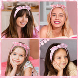 PANTIDE 2Pcs Bow Knotted Headband for Girls Kids - Floral Flower Heart Headband Thin Top Knot Non Slip Fashion Hairband Hair Accessories, Summer Birthday Back To School Gift for Toddlers (Pink)
