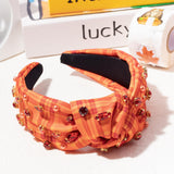 PANTIDE Fall Jeweled Knotted Headband - Thanksgiving Day Gift Hair Accessories Pearl Rhinestone Embellished Headband Autumn Fashion Hairband Birthday Wedding for Women Girl (Orange Red)