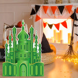 PANTIDE 3.3ft Large Emerald Green Castle Cardboard Cutout - Witch Green Castle Wizard Stand Up Party Decoration, Freestanding Photo Booth Prop Photography Backdrop for Halloween Birthday Gift