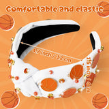 PANTIDE Basketball Jeweled Knotted Headband - Sports Pearl Rhinestone Embellished Headband Non Slip Wide Top Knot Costume Hairband Hair Accessories Game Day Birthday Gift for Women Girls (White)
