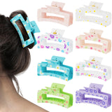 PANTIDE 8Pcs Spring Flowers Hair Claw Clips for Women Girls - Cute Flower Floral Rectangle Nonslip Banana Acrylic Hair Clips, Thin Thick Short Long Curly Accessories, Spring Summer Party Birthday Gift