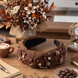 PANTIDE Coffee Jeweled Knotted Headband for Women Girl Coffee Lover (Brown)