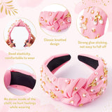 PANTIDE 2Pcs Ballerina Jeweled Knotted Headband - Dancing Girl Ballet Shoes Rhinestone Crystal Pearl Embellished Headband Wide Top Knot Hair Accessories Birthday Gift for Dancer Women Girl (Pink)