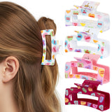 PANTIDE 4Pcs Valentine's Day Hair Claw Clips for Women Girls - Conversation Heart Candy Rectangle Nonslip Banana Acrylic Hair Clips, Thin Thick Short Long Curly Accessories, Valentines Birthday Gift