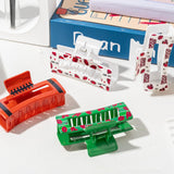PANTIDE 4Pcs Football Hair Claw Clips for Women Girls - Sport Game Day Rectangle Nonslip Clips Hair Accessories for School Daily Football Party Favor Gifts Strong Hold for Thin Thick Curly (Red Black)