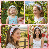 PANTIDE Cherry Jeweled Knotted Headband - Red Cherry Cute Charms Rhinestone Pearl Embellished Headband Wide Top Knot Non Slip Fashion Hairband Hair Accessories Birthday Gift for Women Girl (White)