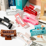 PANTIDE 8Pcs Polka Dot Striped Hair Claw Clips for Women Girls - Red Black White Pink Rectangle Nonslip Banana Hair Clips, Thin Thick Short Long Curly Accessories, Birthday Party Holiday Gifts