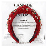 PANTIDE Christmas Jeweled Knotted Headband for Women Girls (Red)