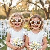 PANTIDE 2Pcs Flower Girl Daisy Floral Pearls Sunglasses (White)