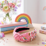 PANTIDE Rainbow Unicorn Jeweled Knotted Headband for Women Girls (Pink)