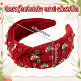 PANTIDE Christmas Jeweled Knotted Headband for Women Girls (Red)