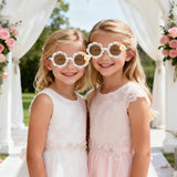 PANTIDE Flower Girl Sunglasses - Daisy Floral Rhinestone Round Shaped Sunglasses, Wedding Engagement Party Favors Outdoor Beach Glasses Accessories, Jewelry Gift for Girl Little Bridesmaid (White)