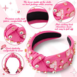 PANTIDE 2Pcs Western Jeweled Knotted Headband - Cowgirl boots Hat Rhinestone Crystal Embellished Headband Wide Top Knot Hairband Hair Accessories Birthday Gift for Cowboy Women Girls (Hot Pink)