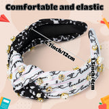 PANTIDE Teacher Jeweled Knotted Headband - Back to School Composition Notebook Rhinestone Pearl Embellished Headband Top Knot Hair Accessories Teacher Appreciation Gift For Women Girls (Black White)