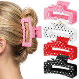 PANTIDE 4Pcs Polka Dot Hair Claw Clips for Women Girls - Red Black White Pink Rectangle Nonslip Banana Hair Clips, Thin Thick Short Long Curly Updos Buns Ponytails Accessories, Birthday Party Gifts