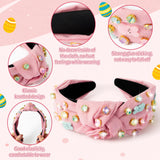 PANTIDE Easter Bunny Jeweled Knotted Headband - Rabbits Colorful Rhinestone Embellished Headband Non Slip Wide Top Knot Hairband Hair Accessories Spring Birthday Gift for Women Girls (Pink)