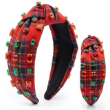 PANTIDE Christmas Buffalo Plaid Jeweled Knotted Headband for Women Girls