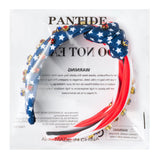 PANTIDE American Flag Jeweled Knotted Headband - Independence Day 4th of July Patriotic Star Rhinestone Embellished Headband Wide Top Knot Hairband Hair Accessories for Women Girls (Red White Blue)