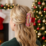 PANTIDE 4Pcs Christmas Plaid Snowflake Elk Hair Claw Clips for Women Girls