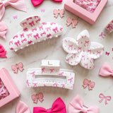 PANTIDE 3Pcs Coquette Pink Bow Hair Claw Clips for Women Girls