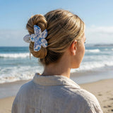PANTIDE 3Pcs Blue Bow Starfish Seashell Hair Claw Clips for Women Girls - Summer Ocean Coastal Rectangle Flower Banana Nonslip Acrylic Hair Clip Accessories, Mermaid Wedding Birthday Party Gift