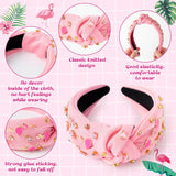 PANTIDE Flamingo Jeweled Knotted Headband - Summer Flamingo Rhinestone Embellished Headband Non Slip Wide Top Knot Hairband Hair Accessories Hawaii Beach Pool Party Birthday Gift for Women Girl (Pink)