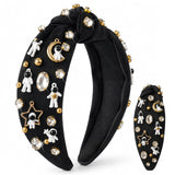 PANTIDE Space Astronaut Jeweled Knotted Headband for Women Girls (Black)