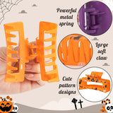 PANTIDE 4Pcs Halloween Hair Claw Clips for Women Girl - Spooky Spider Pumpkin Ghost Witch Hat Rectangle Nonslip Banana Hair Clips, Thin Thick Short Long Curly Accessories, Halloween Costume Party Gift