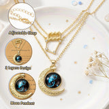 PANTIDE 3Pcs Aquarius Zodiac Crescent Moon Layer Necklaces for Women Girls