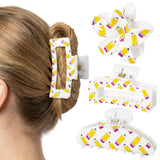 PANTIDE 3Pcs Pencil Hair Claw Clips for Women Girls - Back To School Funny Cute Yellow Pencil Rectangle Flower Banana Nonslip Acrylic Hair Clip Accessories, Teacher Appreciation Birthday Party Gift