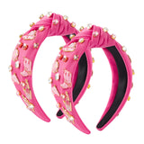 PANTIDE 2Pcs Western Jeweled Knotted Headband - Cowgirl boots Hat Rhinestone Crystal Embellished Headband Wide Top Knot Hairband Hair Accessories Birthday Gift for Cowboy Women Girls (Hot Pink)