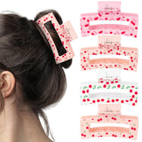 PANTIDE 4Pcs Cherry Hair Claw Clips for Women Girls - Bow Fruit Cute Rectangle Nonslip Banana Hair Clips for Women Girls, Thin Thick Short Long Curly Accessories, Valentine's Day Birthday Party Gift