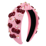 PANTIDE Cute Red Bow Heart Jeweled Knotted Headband for Women Girls