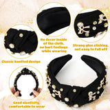 PANTIDE Black Bow Jeweled Knotted Headband - Rhinestone Crystal Pearl Embellished Headband Wide Top Knot Non Slip Hairband Accessories Bachelorette Wedding Birthday Gift for Women Girl (Black)