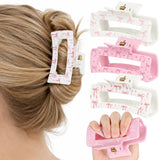 PANTIDE 4Pcs Coquette Pink Bow Silicone Hair Claw Clips for Women Girls
