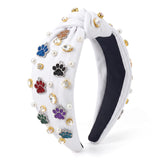 PANTIDE Paw Print Jeweled Knotted Headband for Women Girls