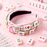 PANTIDE Mahjong Jeweled Knotted Headband for Women Girls Mahjong Lovers