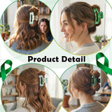 PANTIDE 4Pcs Mental Health Awareness Hair Claw Clips for Women Girls - Green Ribbon Mental Health Month Rectangle Nonslip Banana Hair Clips, Thin Thick Short Long Curly Accessories, Events Party Gifts