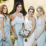 PANTIDE Blue Bachelorette Party Decorations - Bride To Be Bridal Shower Party Supplies White Veil Rhinestone Tiara Sash with Blue Pearl, Bachelorette Accessories Photo Booth Props Gift
