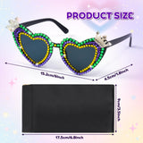 PANTIDE Mardi Gras Carnival Queen Sunglasses - Purple Green Rhinestone Crown Heart Shaped Sunglasses, Carnival Parade Masquerade Oufits Party Favors Glasses Accessories, Jewelry Gift for Women