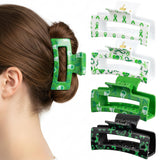 PANTIDE 4Pcs Mental Health Awareness Hair Claw Clips for Women Girls - Green Ribbon Mental Health Month Rectangle Nonslip Banana Hair Clips, Thin Thick Short Long Curly Accessories, Events Party Gifts