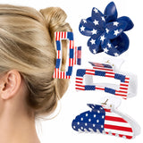 PANTIDE 3Pcs American Flag Red White Blue Hair Claw Clips for Women Girls