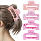 PANTIDE 4Pcs Christmas Pink Hair Claw Clips for Women Girl - Xmas Sweet Candy Cane Lollipop Tree Rectangle Nonslip Banana Hair Clips, Thin Thick Short Long Curly Accessories, Christmas Party Gift