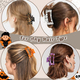 PANTIDE 4Pcs Halloween Hair Claw Clips for Women Girl - Spooky Spider Pumpkin Ghost Witch Hat Rectangle Nonslip Banana Hair Clips, Thin Thick Short Long Curly Accessories, Halloween Costume Party Gift