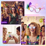 PANTIDE Mardi Gras Carnival Queen Sunglasses - Rhinestone Crown Feather Heart Shaped Sunglasses, Carnival Parade Masquerade Outfits Party Favors Glasses Accessories, Jewelry Gift for Women