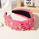 PANTIDE Pink Pony Club Jeweled Knotted Headband - Cowgirl Hat Rhinestone Embellished Headband Wide Top Knot Fashion Hairband Hair Accessories Bachelorette Party Birthday Gift for Women Girls (Pink)
