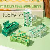 PANTIDE 4Pcs St. Patrick's Day Hair Claw Clips for Women Girls - Green Shamrock Irish Clover Lucky Rectangle Nonslip Banana Hair Clips, Thin Thick Short Long Curly Accessories, Holiday Party Gift